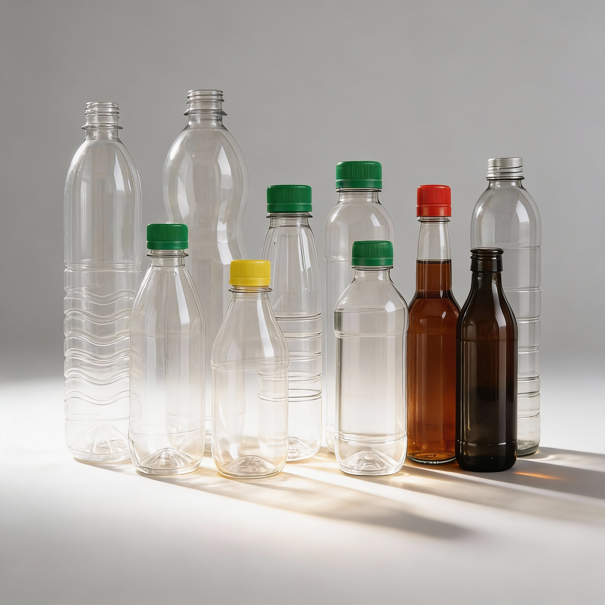 Garrafas PET com tampas variadas